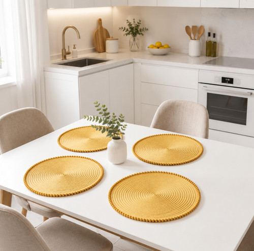 Ochre round pom - round, placemats