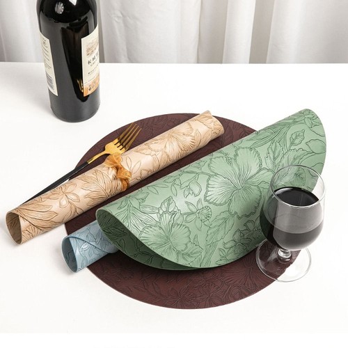 Round placemats leather - pu,
