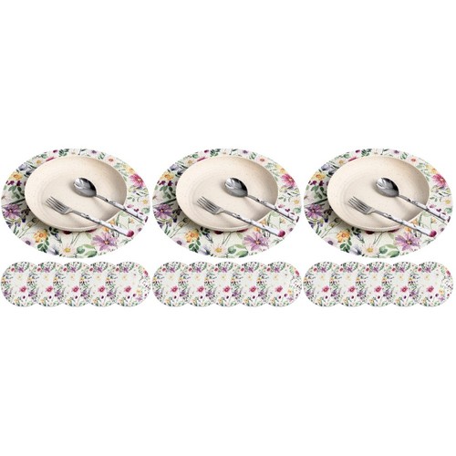 Floral linen placemats round - floral,