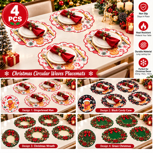 4pcs christmas round - christmas,