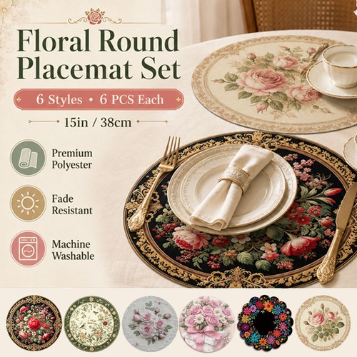 6pcs vintage floral round - 6pcs,